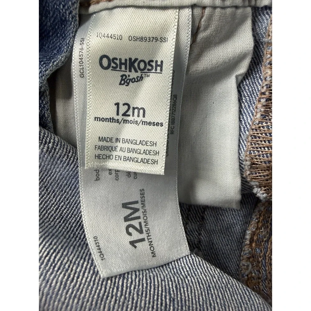 OshKosh B'gosh Baby Denim Overalls 12M Blue Snap Leg Floral‎ Cuff - Picture 5 of 10